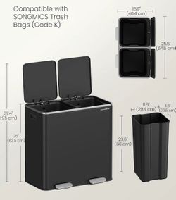 2 x 10.6 Gallon Garbage Trash Can 2 Compartments Foot Pedal Soft Close Lid - Black