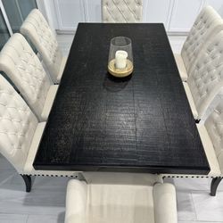 Premium Walnut Dining Table Set – 8 White Chairs Included