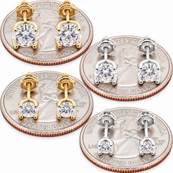 Moissanite 925 Sterling Silver 14k Gold Vermeil 4-7mm 0.6-2.5ctw Solitaire Screw Back Stud Earrings
