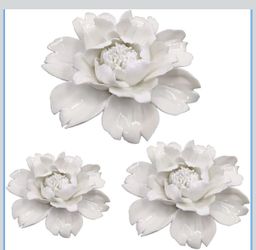 Peony Ceramic Flowers Sculpture Home Hanging 3D Wall Art Decor (3 pack - 3 sizes) new in box