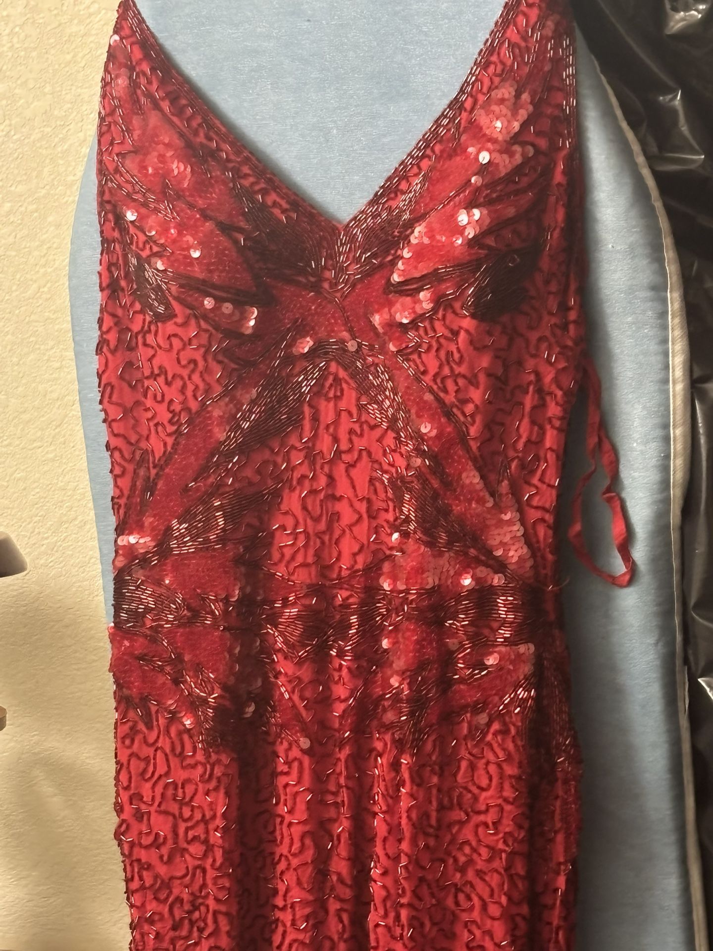 Red Sequin Around The Neck Strap Dress