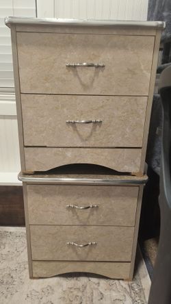 Vintage Matching Dresser Set – 2 Pieces – Faux Marble & Chrome – $150