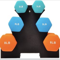 Signature Fitness Neoprene Coated Dumbbell Set with Stand (3lbs, 5lbs, 8lbs Set)