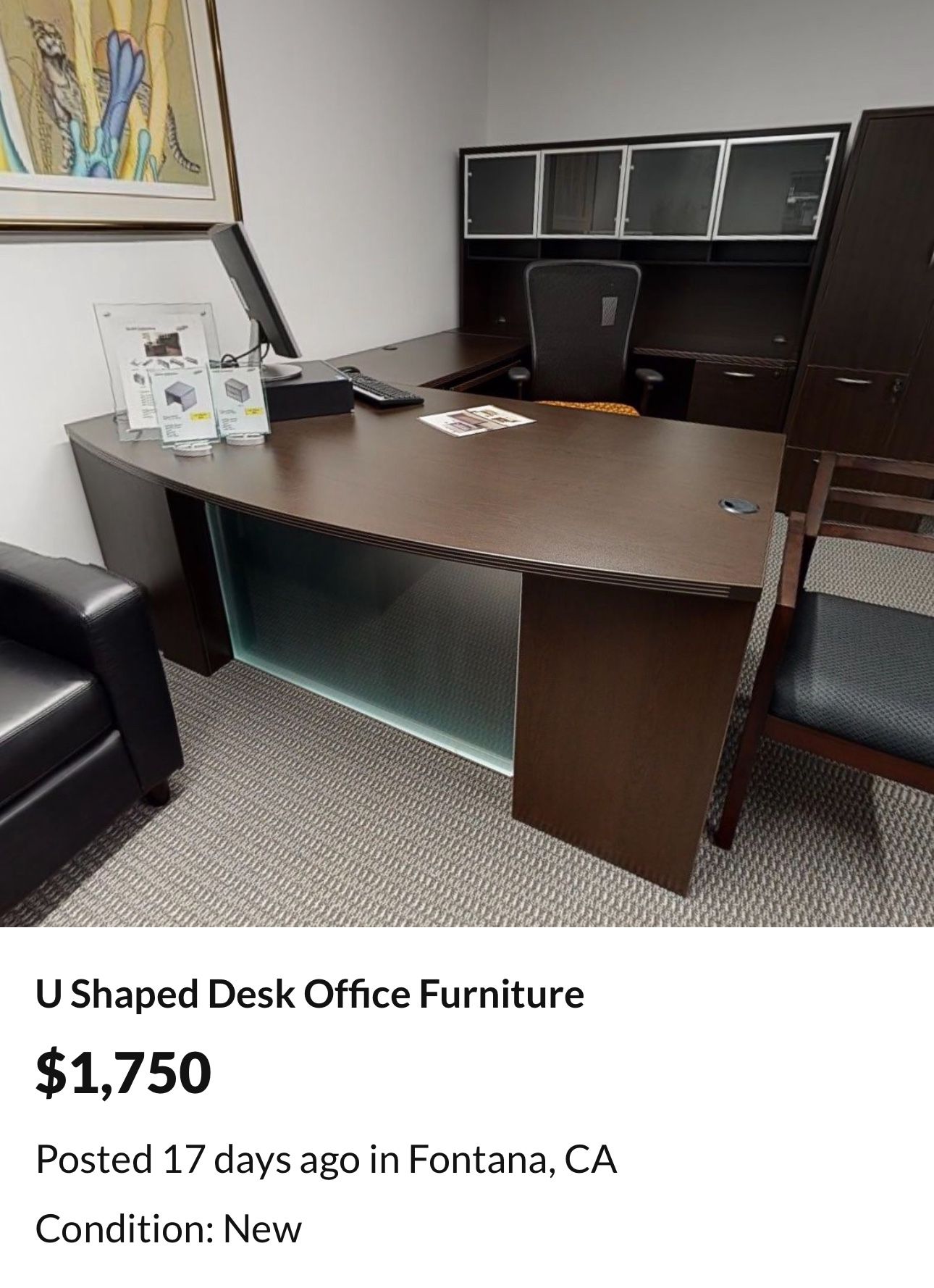 U Shaped Desk With Glass Modesty And Hutch
