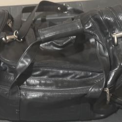Large Black Faux Leather Overnight Or Gym Bag