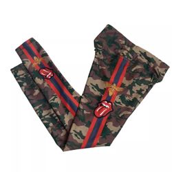 Shape Up Active Wear Camo Rolling Stones Tux Stripe Brazil Yoga Pants Stretch.   26.5” inseam  9” front rise  