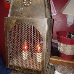 2 vtg antique gold metal lantern table lamps