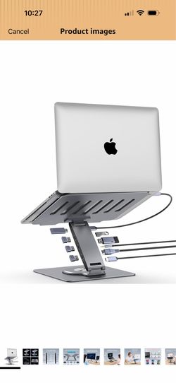 Adjustable Laptop Stand for Desk with Docking Station 9-in-1, Aluminum Laptop Riser with USB Hub, 360° Swivel, Dual Display 4K60Hz HDMI, 3 USB3.0, 100