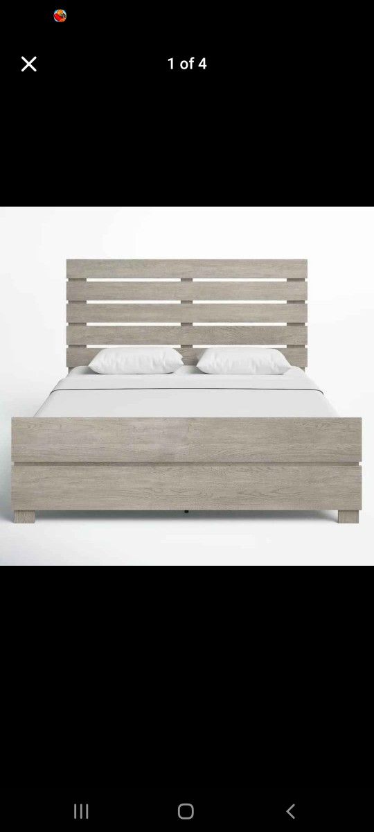 King Size Bed Frame New Rustic Coastal Beach Low Profile Oak Panel Headboard