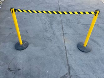 Yellow Safety Stanchion Posts with Retractable Belt