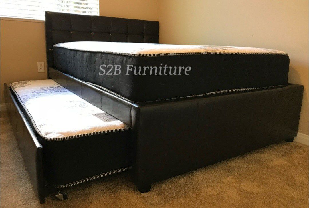 Full Twin Expresso Trundle Bed With Ortho Matres!