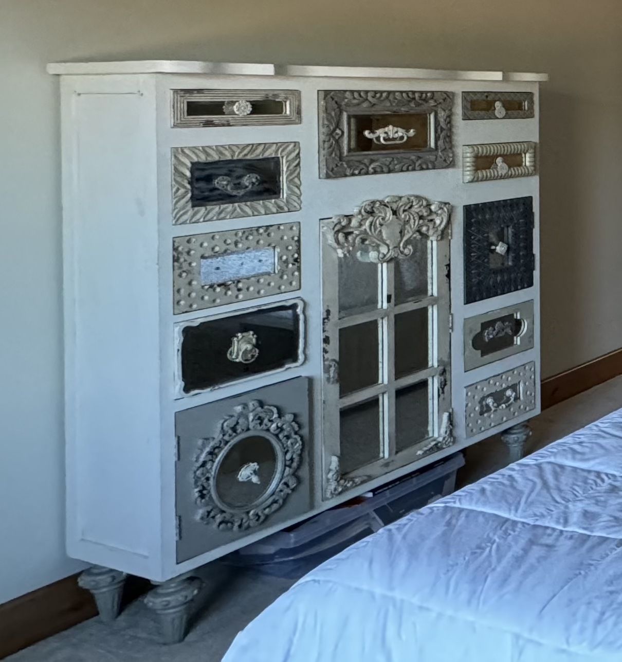 Mirror Mosaic Tall Garden Lattice White Vintage Tall Chest Dresser Drawer