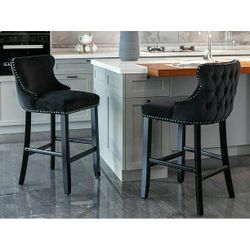 New Black Tufted Barstools Set Of 2 