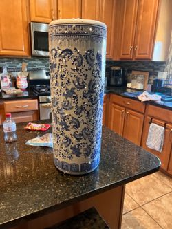 Red Lantern 24” Floral Blue & White Porcelain Umbrella Stand