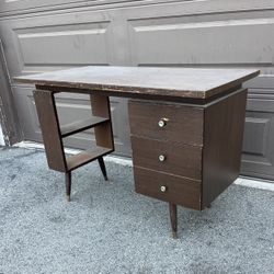 Vintage Mid Century Desk solid Wood 2 Drawer Right Side Book Shelf Left Side Storage 