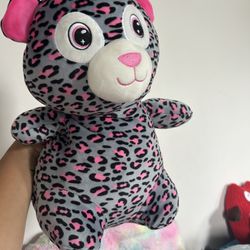 Midwood Brands Leopard Plush 15" Gray Pink Black Stuffed Animal Toy Squishy Cat