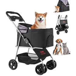 VEVOR Pet Stroller, 35 lbs Weight Capacity, Foldable Dog Stroller Car