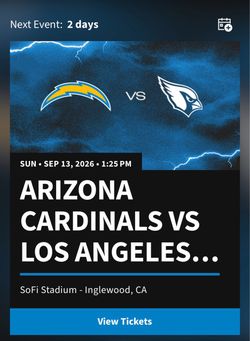 Chargers vs Cardinals tickets 9/13