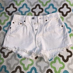 Levis Vintage 501 Hem Fray Button Fly 90’s Cutoffs Shorts Women Size 26x32 White