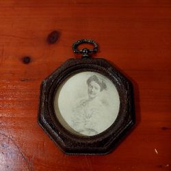 Miniature Vintage Wood Hanging Frame With Vin Metal Hanger