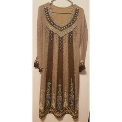 Heavy embroidery Crinkle Chiffon wedding And Party Women Dress L