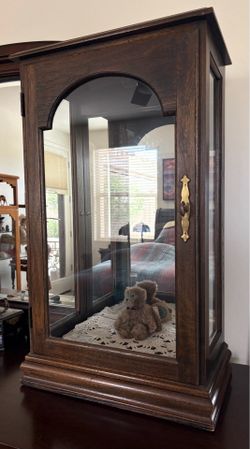 Vintage Oak Wood Display Curio Cabinet