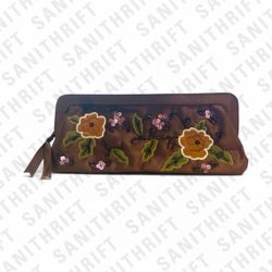 Avon Brown Satin Floral Embroidered Evening Clutch Bag