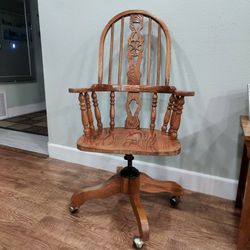 Solid Oak Rolling Arm Chair