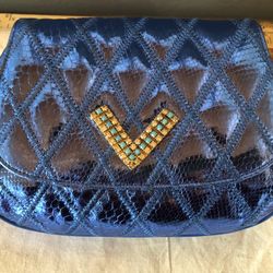 Varon Handbags Vintage Metallic Blue Leather Shoulder/clutch
