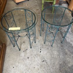 Two Glass Tables With Metal Frame 