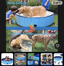 Foldable Dog Pool, 39 x 12Inches Hard Plastic Collapsible Pet Bath Tub & W...