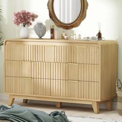 47''Fluted Dresser for Bedroom,7 Drawer Dresser with metal handle,Wood Organizer for Living Room,Natural
