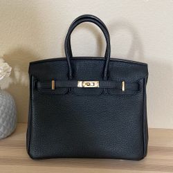 Black Leather Top Handle Satchel