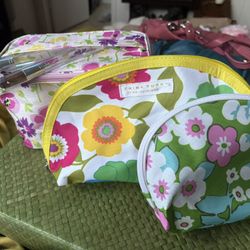 Trina Turk And Clinique Floral Makeup Bags With 4 Brushes