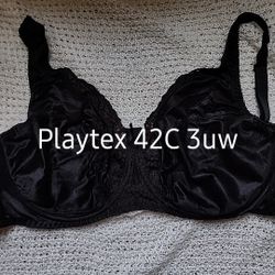 Womens Black Playtex Bra 42C, Nylon, Underwires, 3 Sets of Hooks.