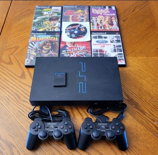 Sony PlayStation 2 PS2 SCPH-39001 - Fat Console w/ 2 Controllers - 7 Games