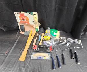 Painting Supplies & Drywall Tool Lot – Rollers, Sandpaper, Brushes & More