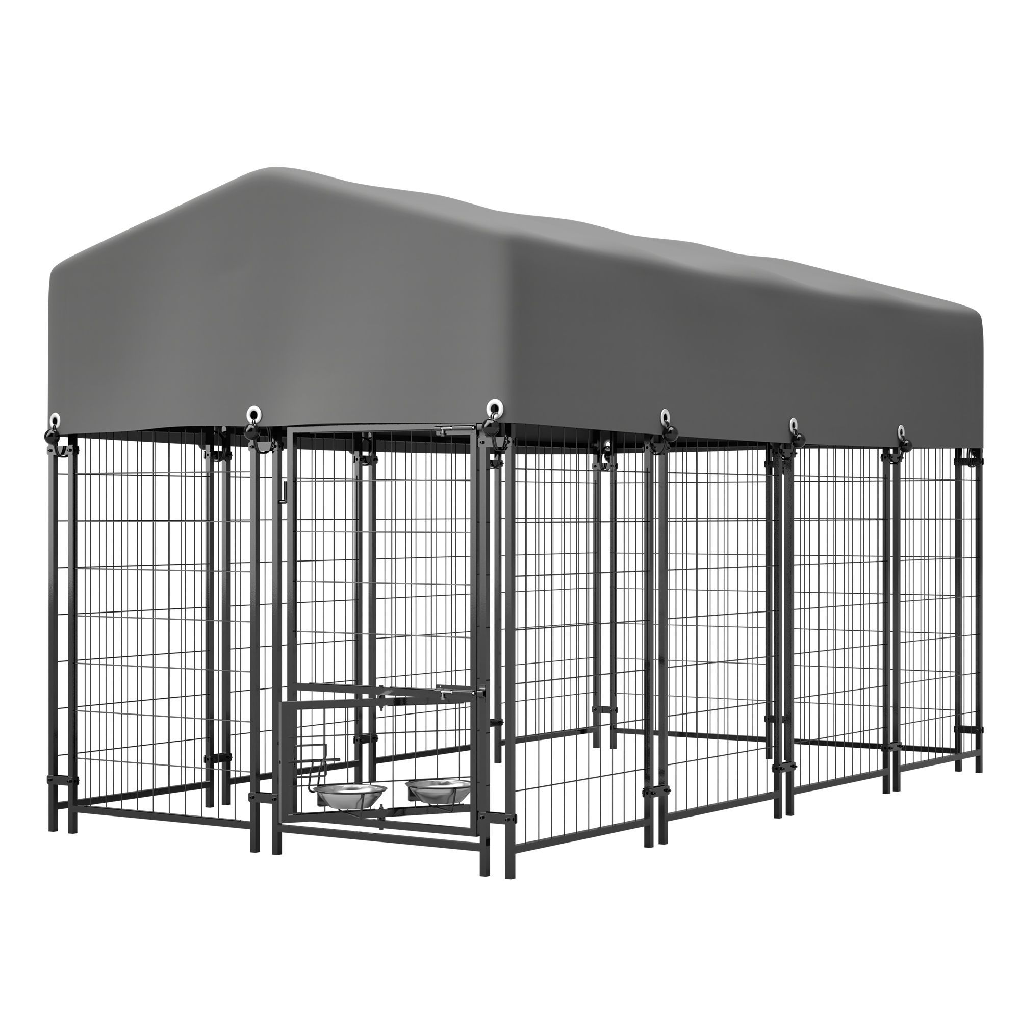 Dog Kennel Outdoor with Roof, 4.23'x7.81'x4.83' Welded Wire Enclosure, Heavy Duty Dog Crate with UV-Resistant Waterproof Cover, Double Lock & Rotating