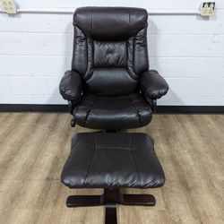 Brown Faux Leather Rocking Arm Chair with Ottoman