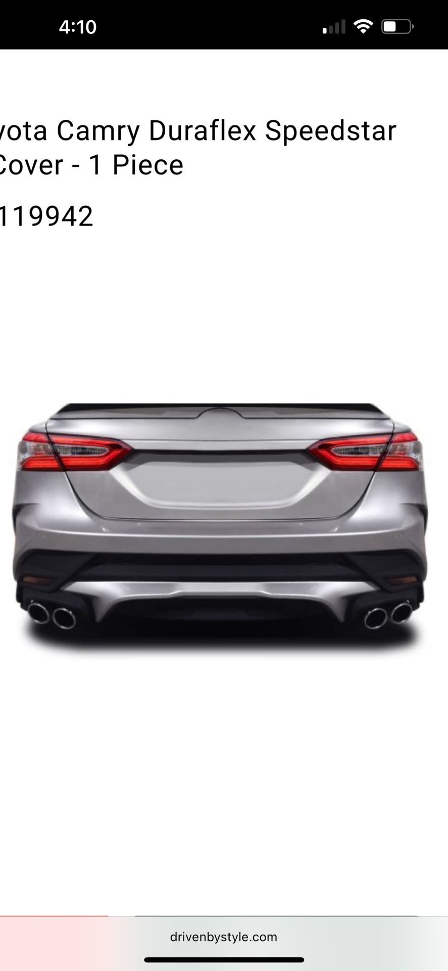 2018-2023 Toyota Camry Duraflex Speedstar Aftermarket Rear Bumper