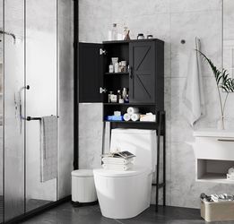 Over The Toilet Storage Cabinet with 2-Door Design Bathroom Organizers and Storage with Anti-Tip Dev