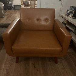 Mid-Century Modern Faux Leather Armchair – Cognac