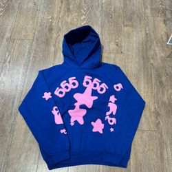 SP5DER BLUE AND PINK 555 HOODIE