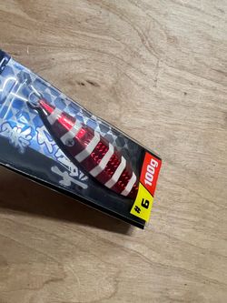 Jigging Master 100 Gram Slow Pitch Jig, Red-Glow Stripe, new
