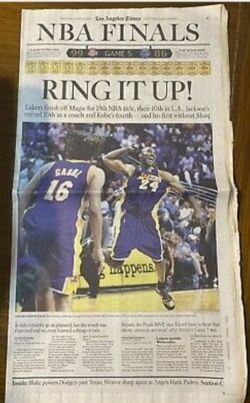 Lakers Championship LA times newspaper