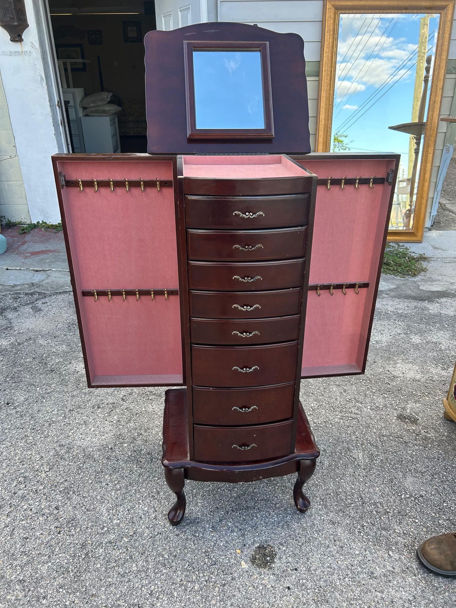 Vintage Wooden Jewelry Armoire with Mirror