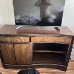 Brown Wooden TV stand With Drawers, Doors And Shelving 