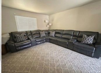 Black Leather Reclining Sectional Couches