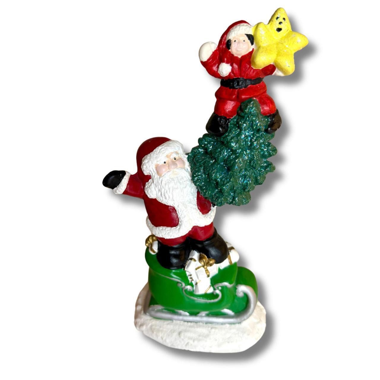 Vintage 1990's Ceramic Santa Claus on Sleigh with Christmas Tree Signed 9"