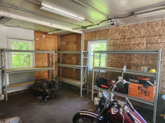 3 Industrial garage shelving racks HEAVY DUTY 3-TIER SHELVES/SHELF UNIT metal & wood Will sell separately $100 each
